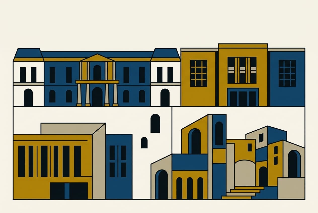 Illustration plate : Flux d'argent symbolique depuis le Palais Présidentiel vers des bâtiments publics comme le Ministère des Finances et l'Université Omar Bongo, avec une balance budgétaire en déséquilibre.